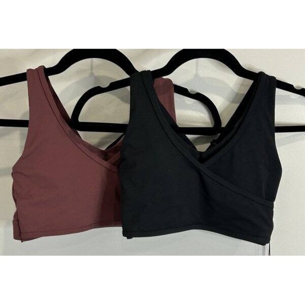 Gymshark Studio Sports Bra Strappy Back Black Burgundy Cross Front New/Ex Size S